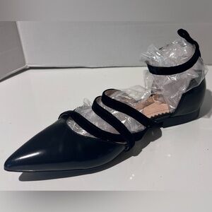 INCH2 Leather Strappy Pointed Toe Velvet Strap Ballet Flats EU Size 36 (US 5.5)‎